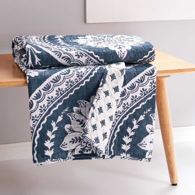 Abelia Floral Quilted Throw Navy  - Levtex Home