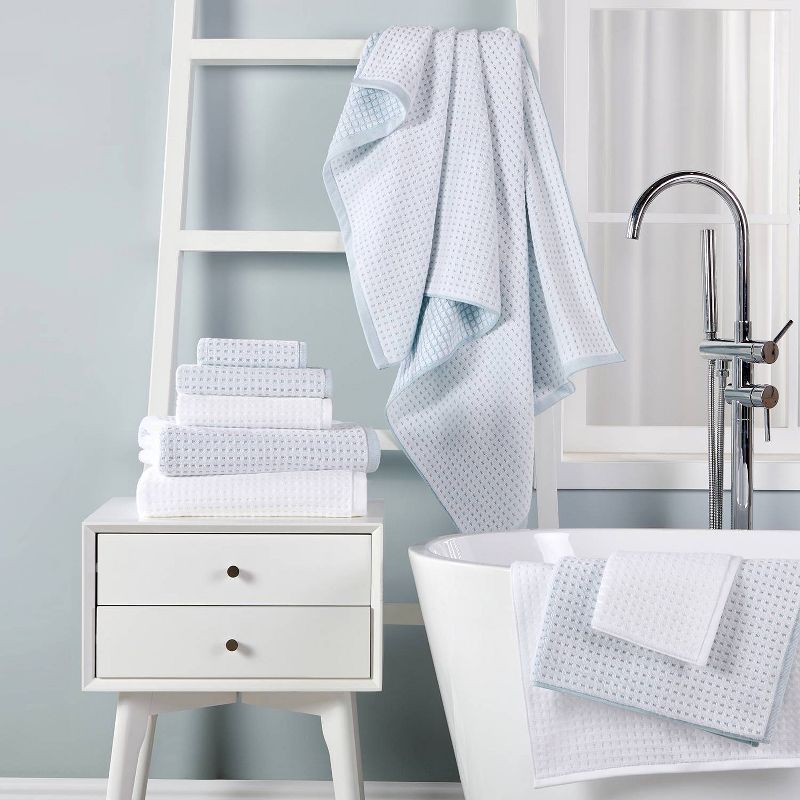 6pc Textured Bath Towel Set Blue/White - Alfred Sung Home