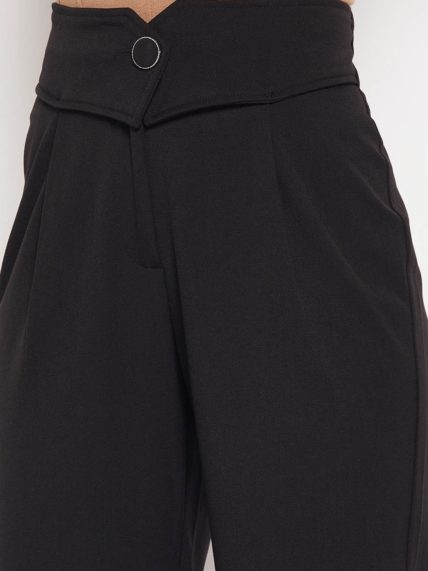 Camla by MADAME Black Straight Fit Mid Rise Trousers