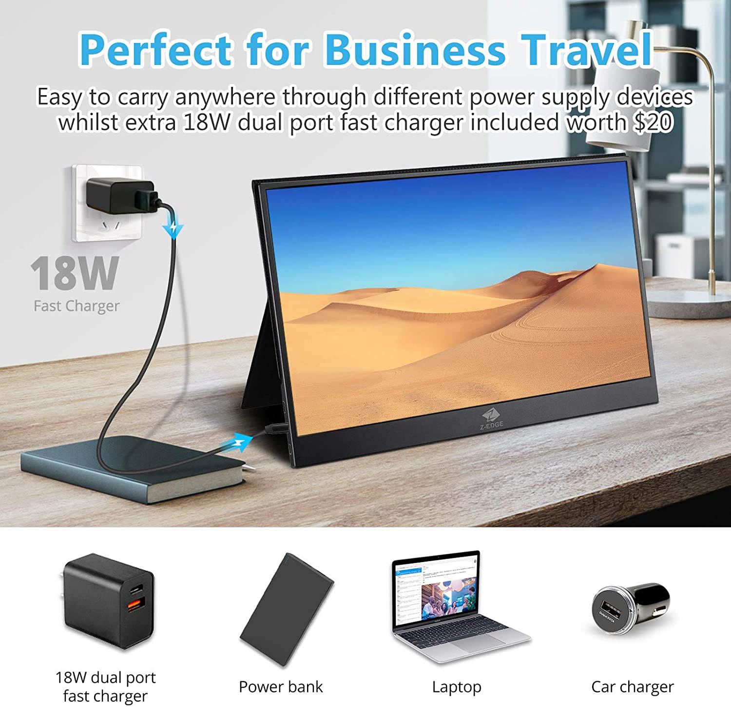 Z-EDGE Ultra1 15.6" 1080P Full HD IPS Portable Monitor, 8ms 60Hz, 178&deg; View Angle, LED Backlight, HDR, with TypeC HDMI Port, Built-in Speakers, Secondary Display for Mac/Phone/Laptop/Nintendo/Xbox/PS4