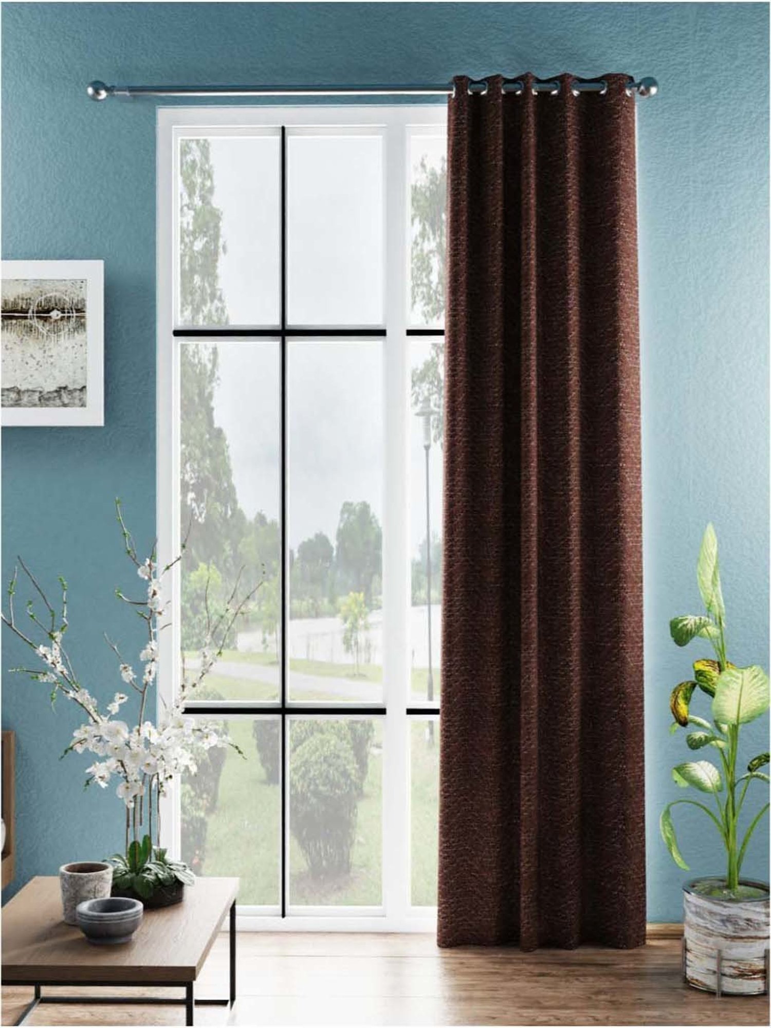 Bianca D`ROMANIO Brown Faux Silk 9 Ft. Long Door Curtain
