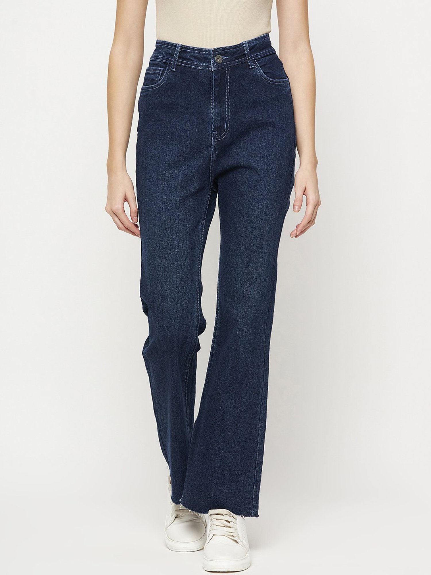 Camla Dark Blue Regular Fit Mid rise Jeans