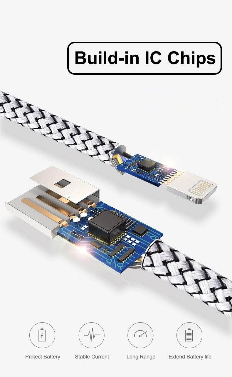 Lightning Cable with LED, iFlash 1 Foot Lightning Cable Fast Charging and Sync Charger for Apple iPhone Xs/XS Max/XR/X / 8/8 Plus / 7/7 Plus / 6S/6 Plus/SE/ 5S, iPad Pro Air Mini 2/3/4, iPod Touch 5/6