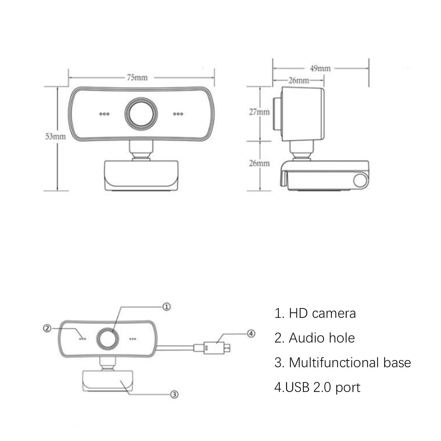 PTN 1080P Webcam,2K HD Webcam with Microphone, 360&deg; Rotation Computer Webcam, Plug & Play, for Online Calling,Conferencing, Zoom,Skype,Facetime,YouTube, Laptop,Desktop