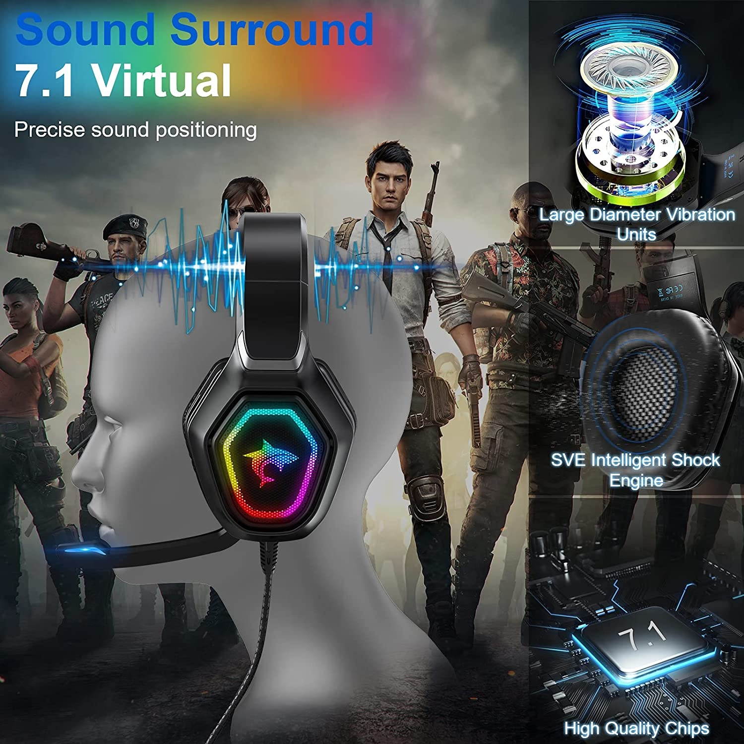 Gaming Headset with Mic & LED Light Noise Cancelling Over Ear Headphones for Nintendo Switch PS4 PS5 PC Xbox One Laptop Phones,50MM Speaker Driver,Stereo Sound Headset with Microphone
