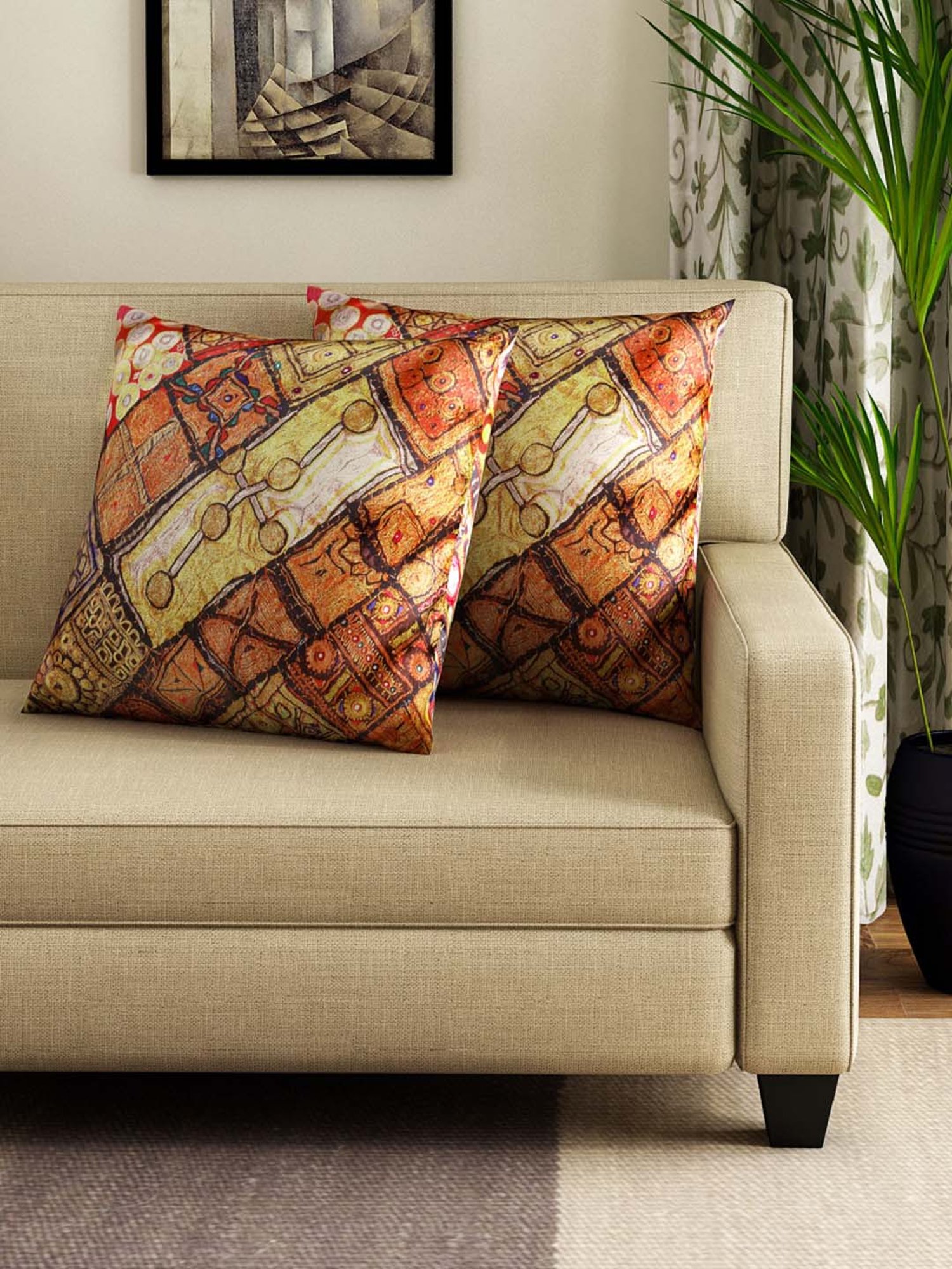 Swayam Multicolor Cotton 40 cm x 40 cm Cushion Covers - Set of 2