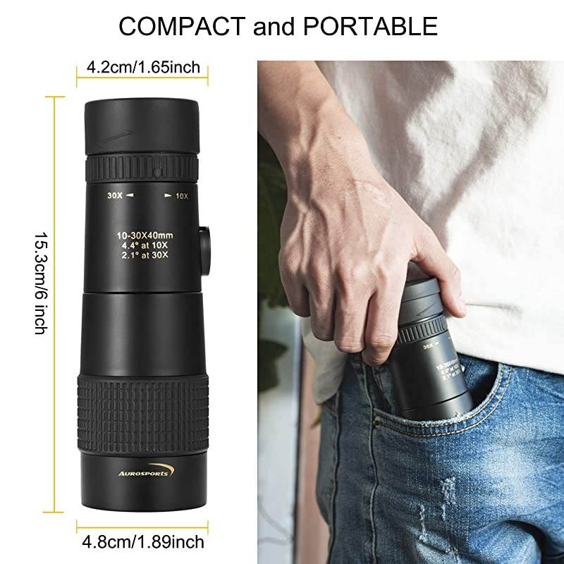 1030x40 Zoom Monocular with Bak4 Prism Dual Focus High Power Compact Waterproof Telescope Fit Adults for Hiking Hunting Camping Bird Watching Best Gifts for Men