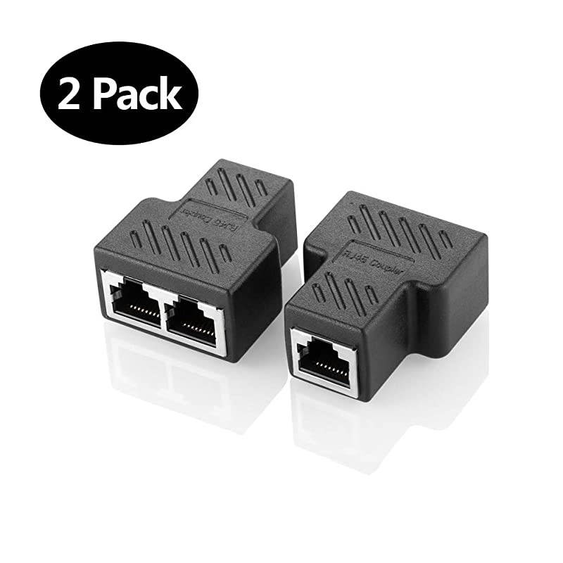 Splitter Connectors Adapter 1 to 2 Ethernet Splitter Coupler Double Socket HUB Interface Contact Modular Plug Connect Network LAN Internet Cat5 Cat6 Cable 2 Pack CANT RUN BOTH AT THE SAME TIME