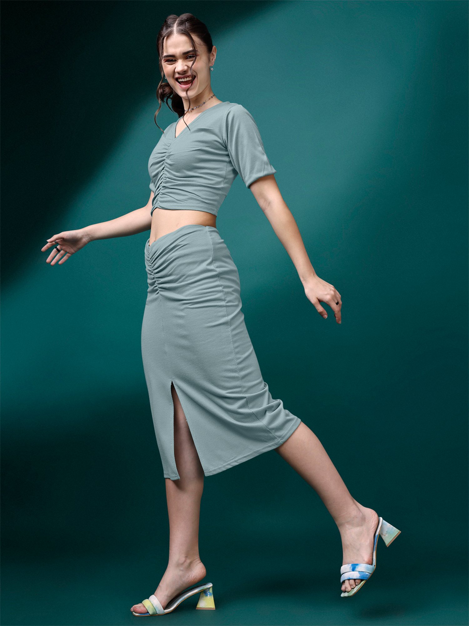 PURVAJA Grey Midi Co-Ord Set