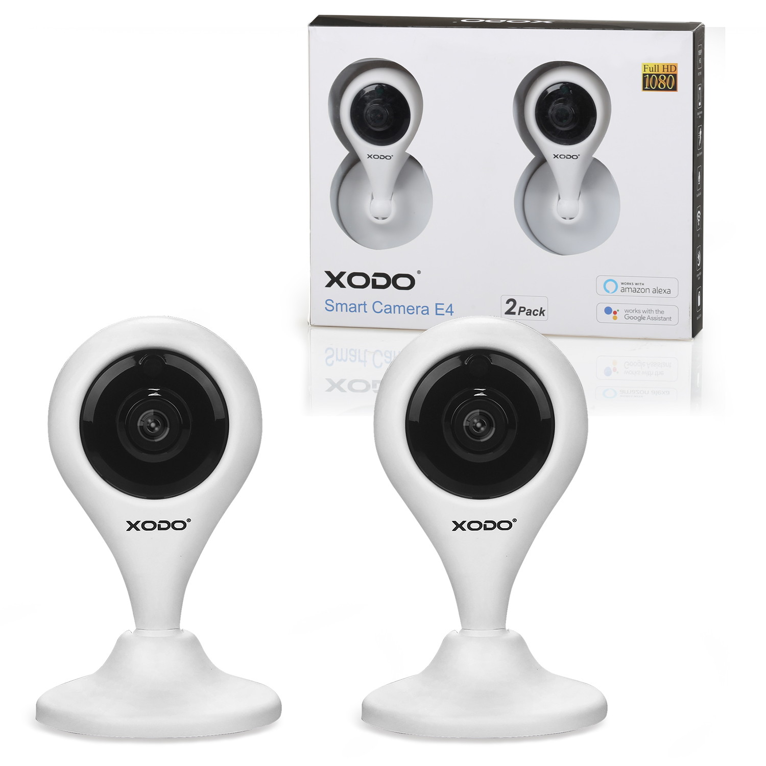 XODO E4 HD 1080p Wireless Smart Home Camera, Sound Detection, Video Playback, Remote View, Night Vision, 2 Way Audio (2 Pack)