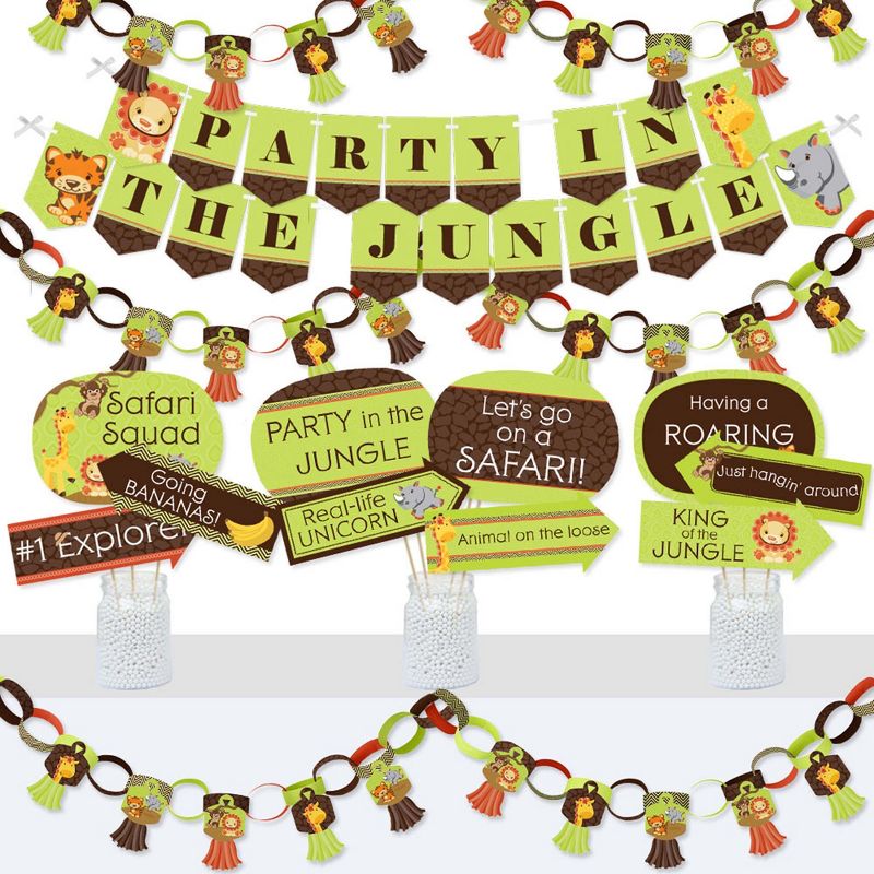 Big Dot of Happiness Funfari - Fun Safari Jungle - Banner and Photo Booth Decorations - Party Supplies Kit - Doterrific Bundle
