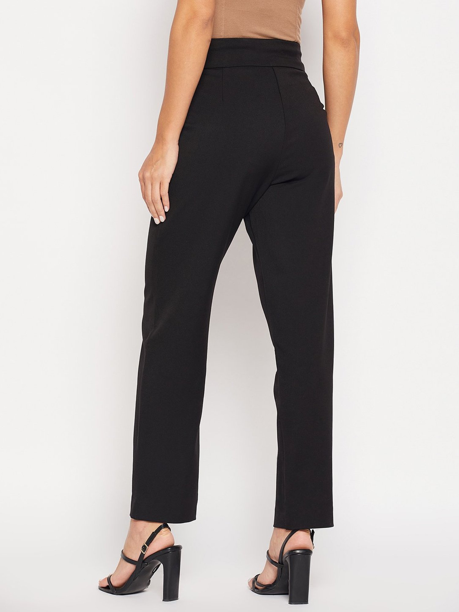 Camla by MADAME Black Straight Fit Mid Rise Trousers