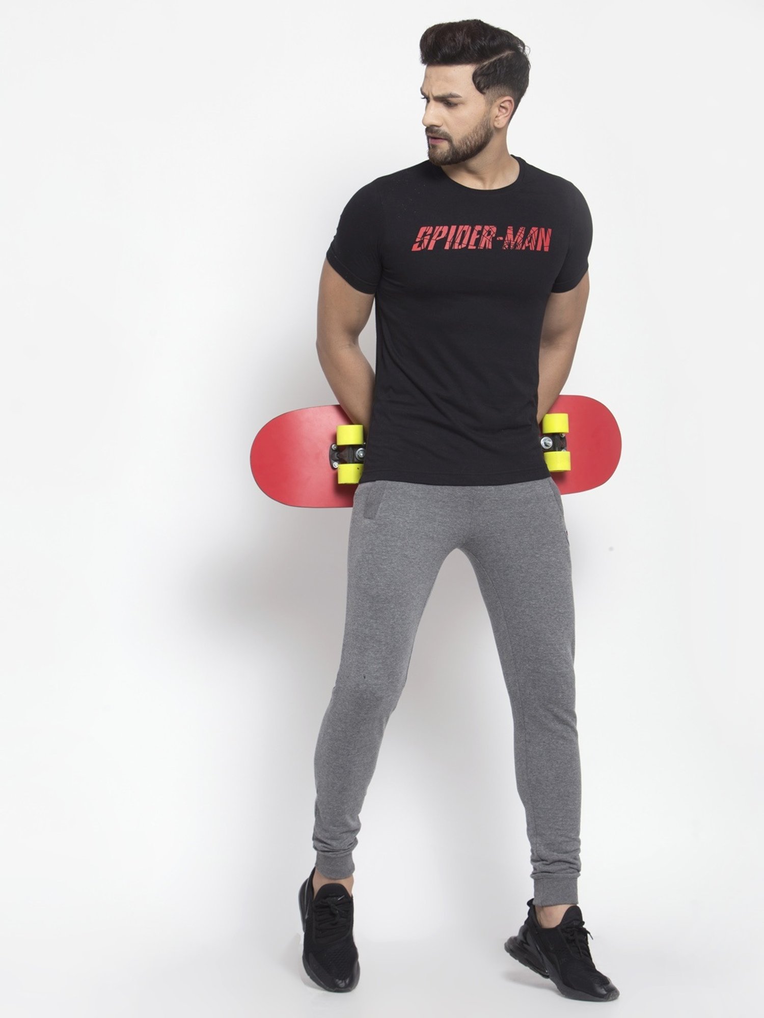 Sporto Black Regular Fit Printed Sports T-Shirt