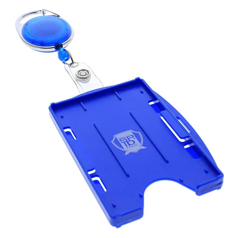 2 Pack - Premium Two Card Plastic Badge Holder - Vertical or Horizontal - with Heavy Duty Retractable Carabiner Clip Badge Reel by  (Black)