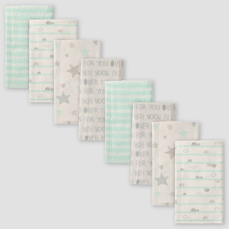 Gerber Baby 8pk Elephants Flannel Burp Cloth Set - Green