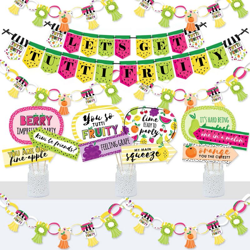 Big Dot of Happiness Tutti Fruity - Banner and Photo Booth Decorations - Frutti Summer Baby Shower or Birthday Party Supplies Kit - Doterrific Bundle