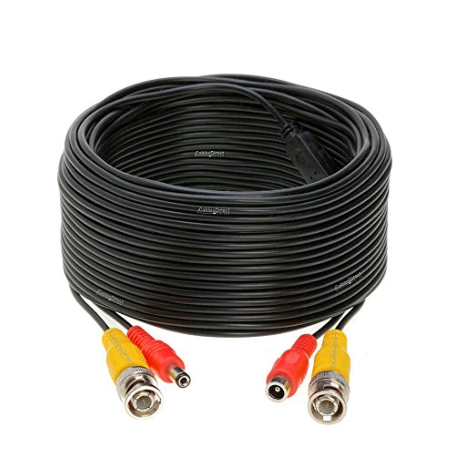 100FT Black Premade BNC Video Power Cable / Wire For Security Camera, CCTV, DVR, Surveillance System, Plug & Play (Black, 100)