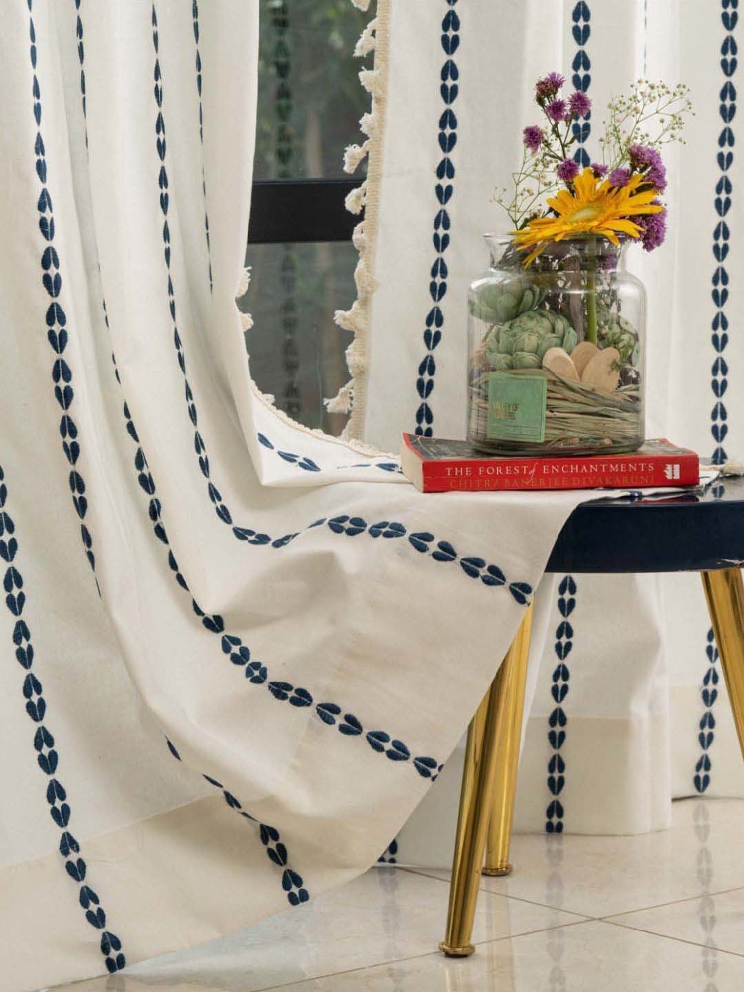 Urban Space Vintage Braid Indigo Cotton Embroidered Door Curtain