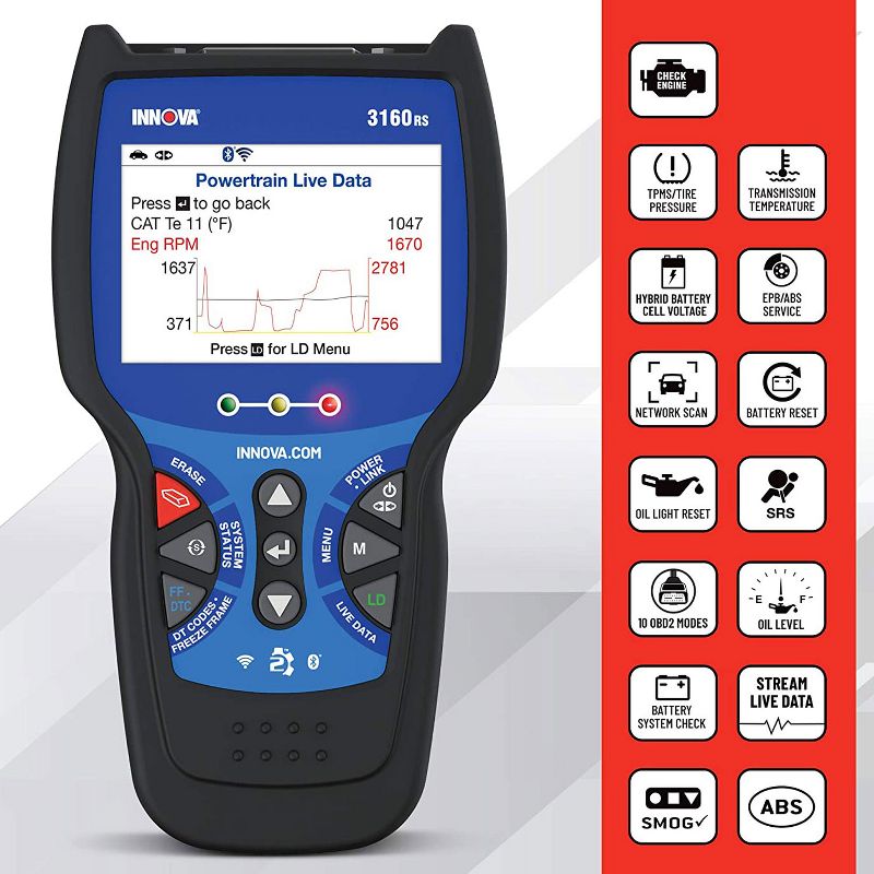 INNOVA 3160RS FixAssist Tech OBD2 Scanner Code Reader Tool with Live Data, Tire Pressure, and Transmission Temperature Read for Vehicle Diagnostics