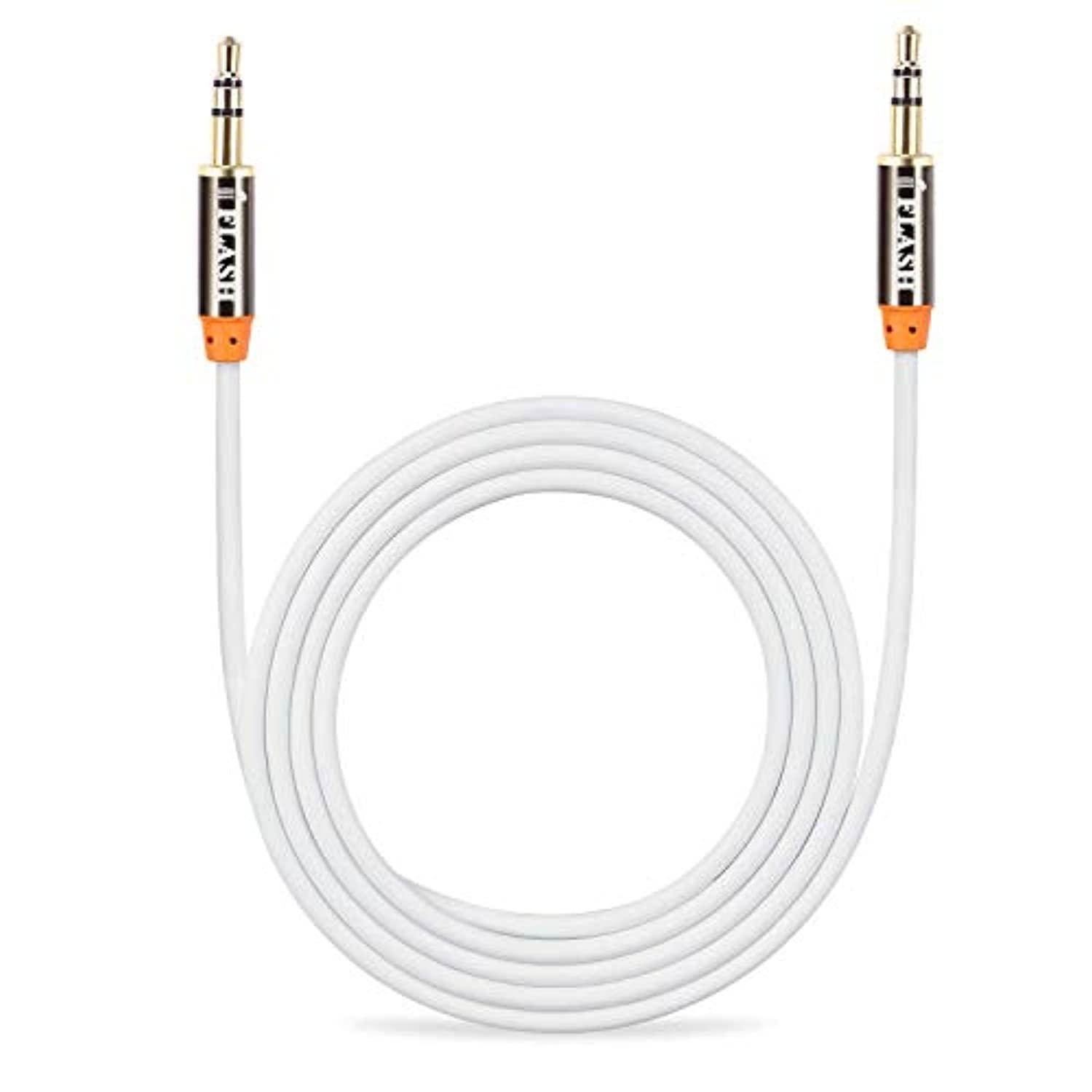2 pack iflash 3.5mm auxiliary audio cable 9ft extra long aux cable  gold plated, male to male  for ipod, iphone, ipad, android smartphone, tablet, mp3 player, home stereos & more 9ft, white
