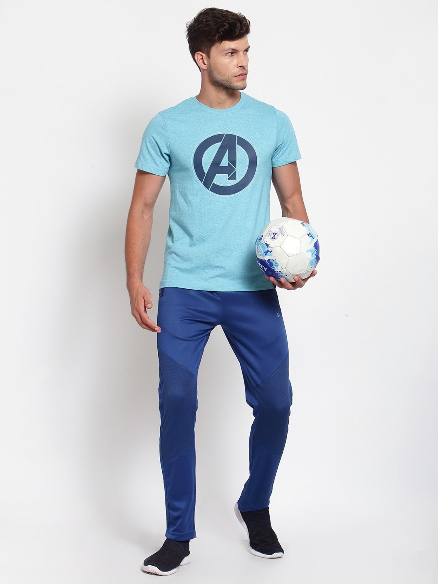 Sporto Aqua Blue Regular Fit Printed Sports T-Shirt