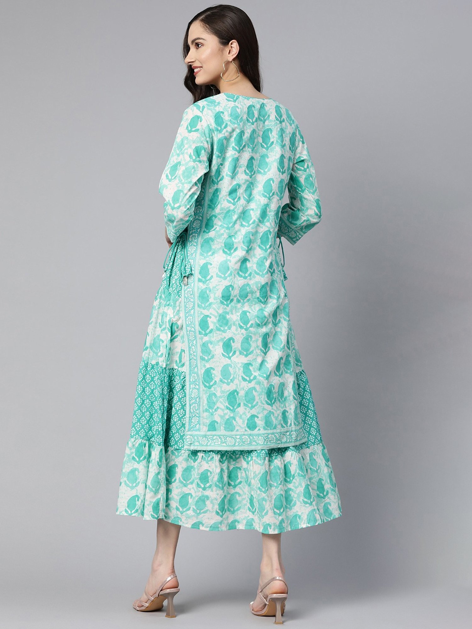 READIPRINT FASHIONS Green Cotton Printed A-Line Dress