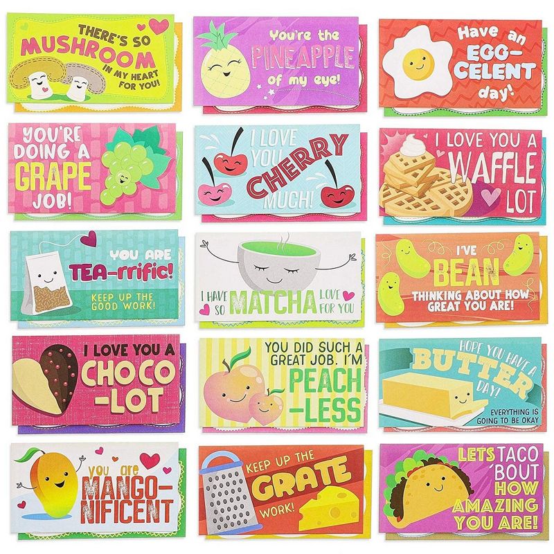 Juvale 60-Pack Kids Motivational Lunch Box Note Cards with Funny Puns, 30 Designs, 2 X 3.5 inches
