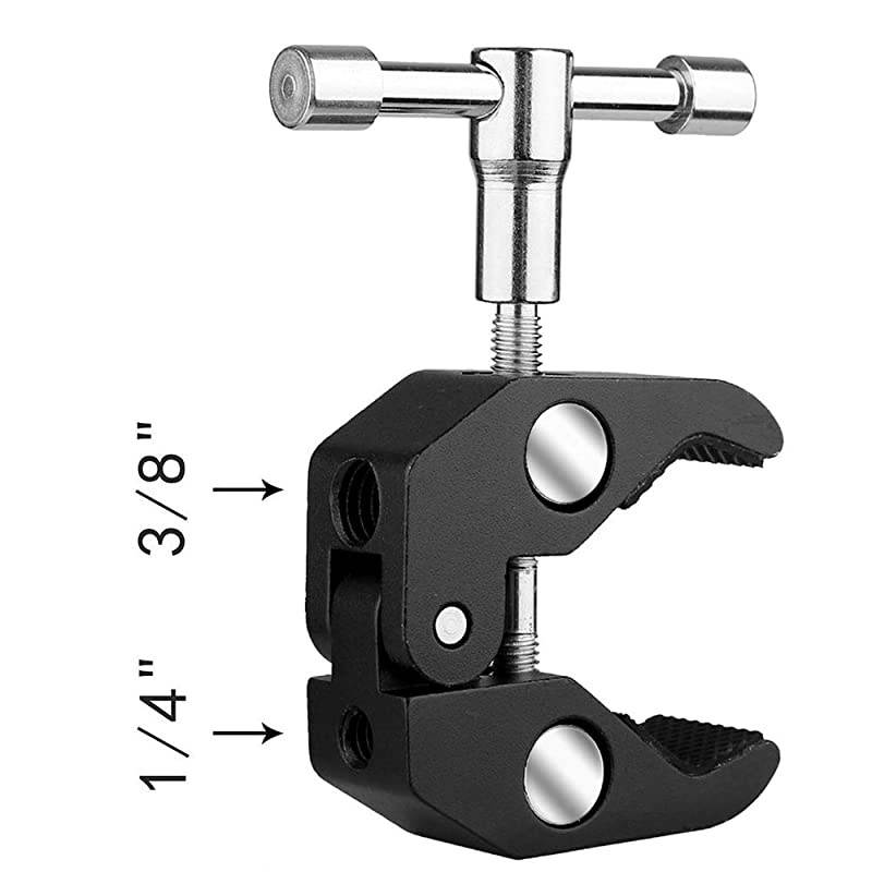 Photography Super Clamp w/1/4'' and 3/8'' Thread Clip for DSLR,Cameras, Light Stand, Rods,Lights, Umbrellas, Hooks, Shelves, Cross Bars (2PCS)