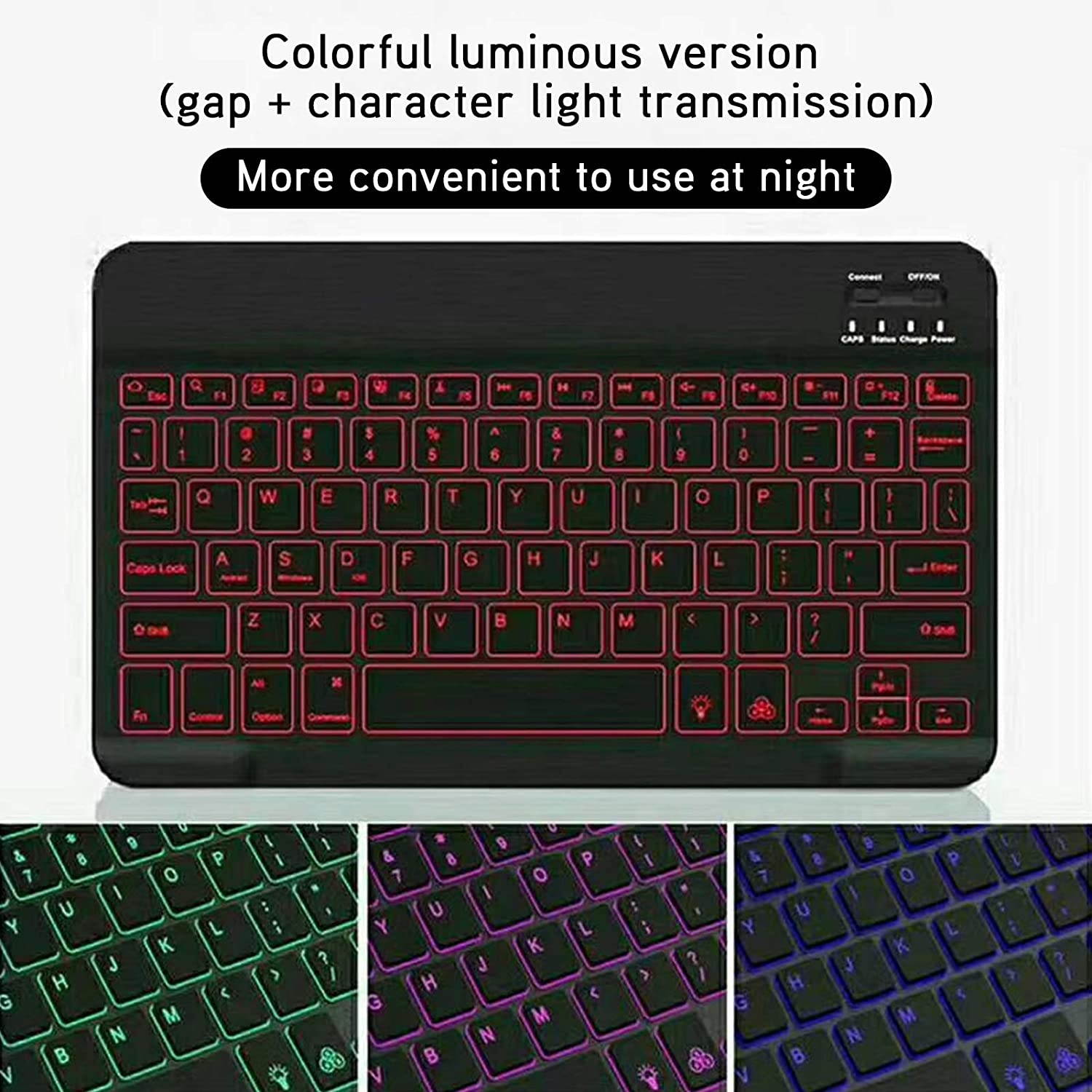 Bluetooth Keyboard, Ultra?Thin Keyboard ABS with Colorful Backlight for Android for Windows for iOS