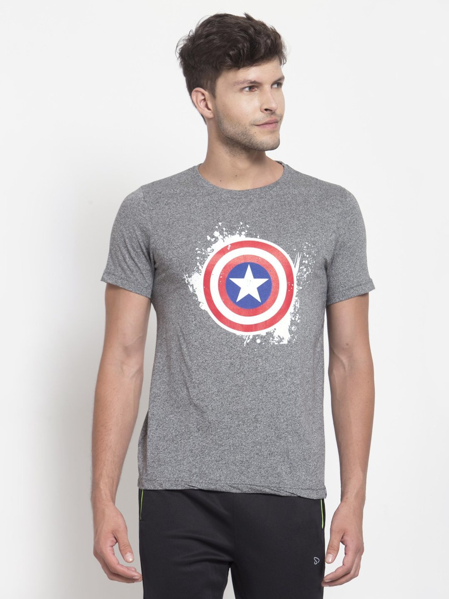 Sporto Cool Grey Regular Fit Printed Sports T-Shirt