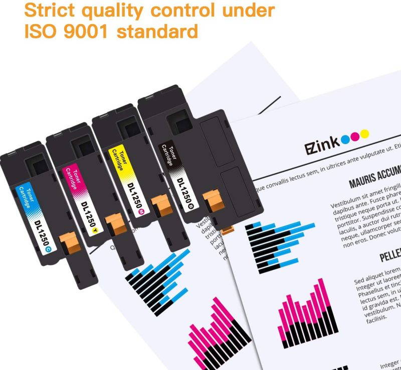 E-Z Ink (TM) Compatible Toner Cartridge Replacement For Dell 1250 810WH C5GC3 XMX5D WM2JC to use with 1250c C1760nw C1765nfw 1350cnw 1355cn 1355cnw printer (1 Black, 1 Cyan, 1 Magenta, 1 Yellow)4 Pack