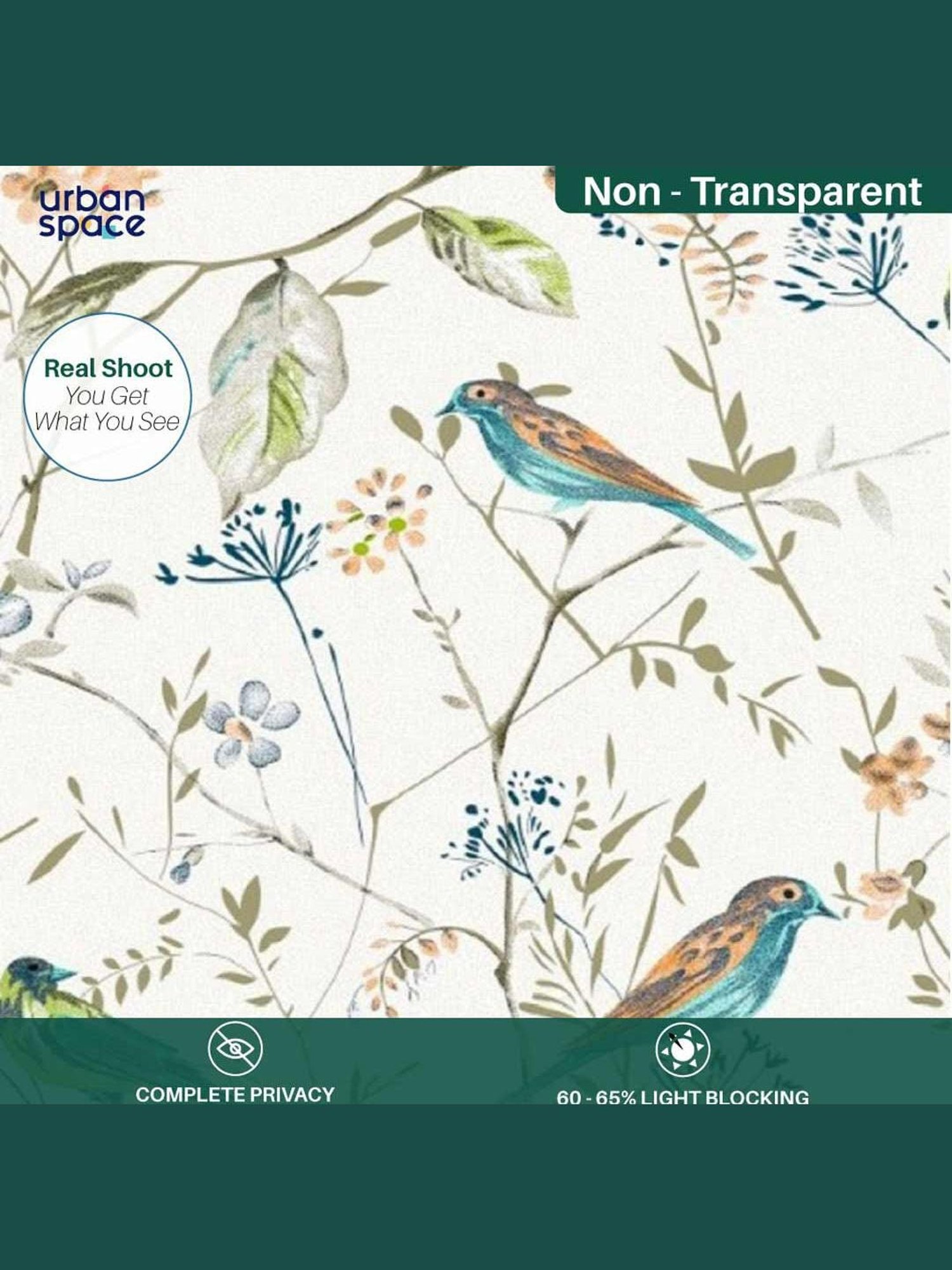 Urban Space Printed Multicolor Cotton 5 ft Window Curtains - Set of 2