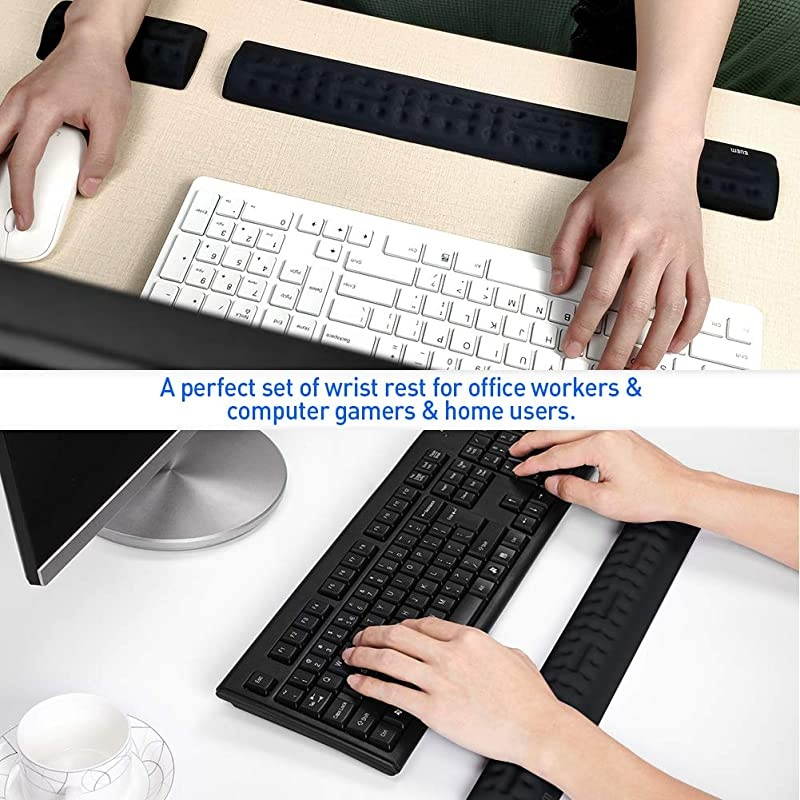 Wrist Rest for Keyboard and Mouse Memory Foam Cushion Wrist Support Pad Arm Rest Pillow Massage Hole Design EasyTyping for PC Gaming Office ComputerBlack Set