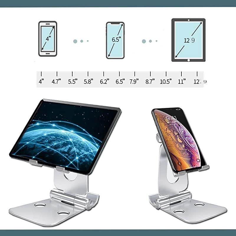 Phone/Tablet Stand,Double Foldable Holder for iPhone11 Pro Max Xs SE Desktop Stand for Apple Watch Charger, Holder Dock with iPad, Kindle, Nexus, Tab, E-Reader (4-13'')