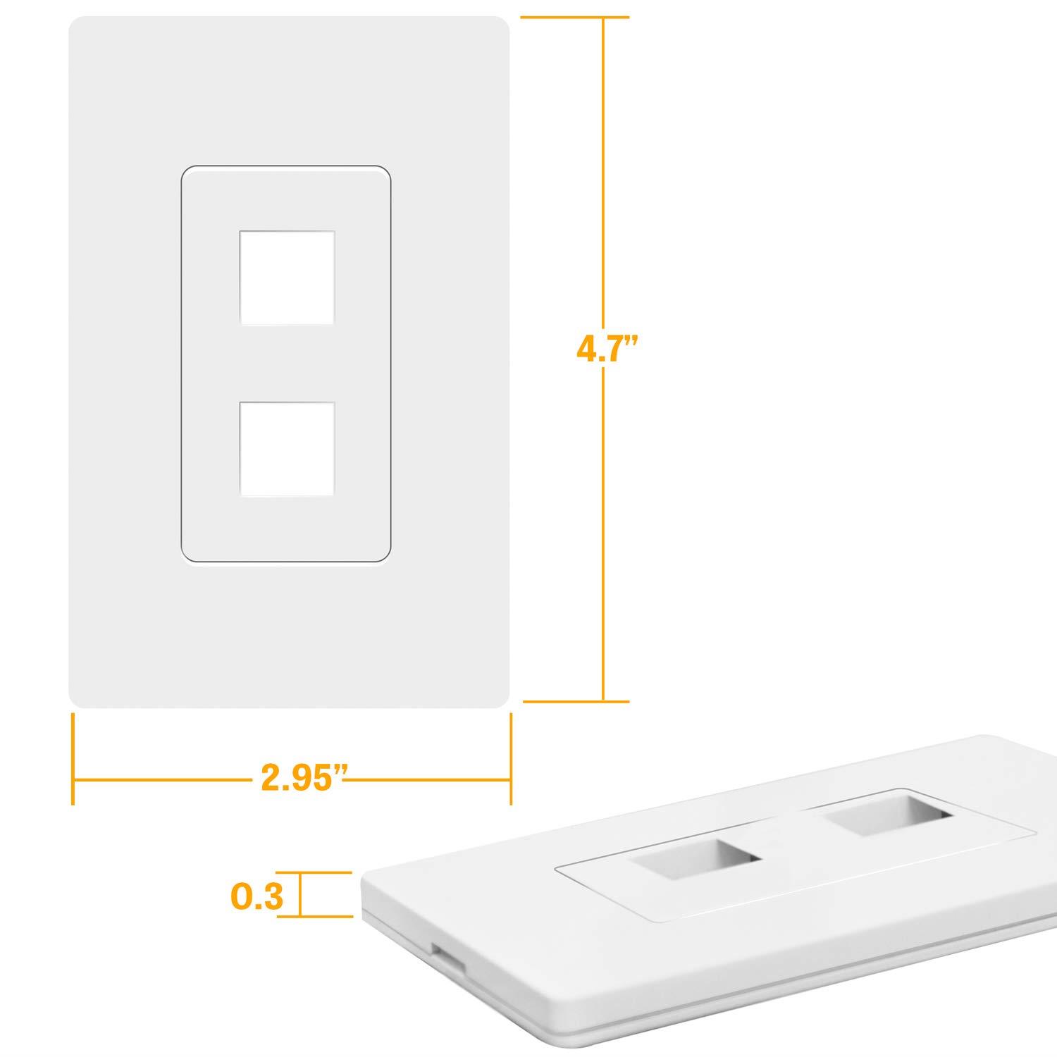 TOPGREENER 2 Port RJ45 Keystone Screwless Wall Plate for Cat5 Cat6 Cables Modules, Polycarbonate Thermoplastic, White (5 Pack) SI8872-5PCS