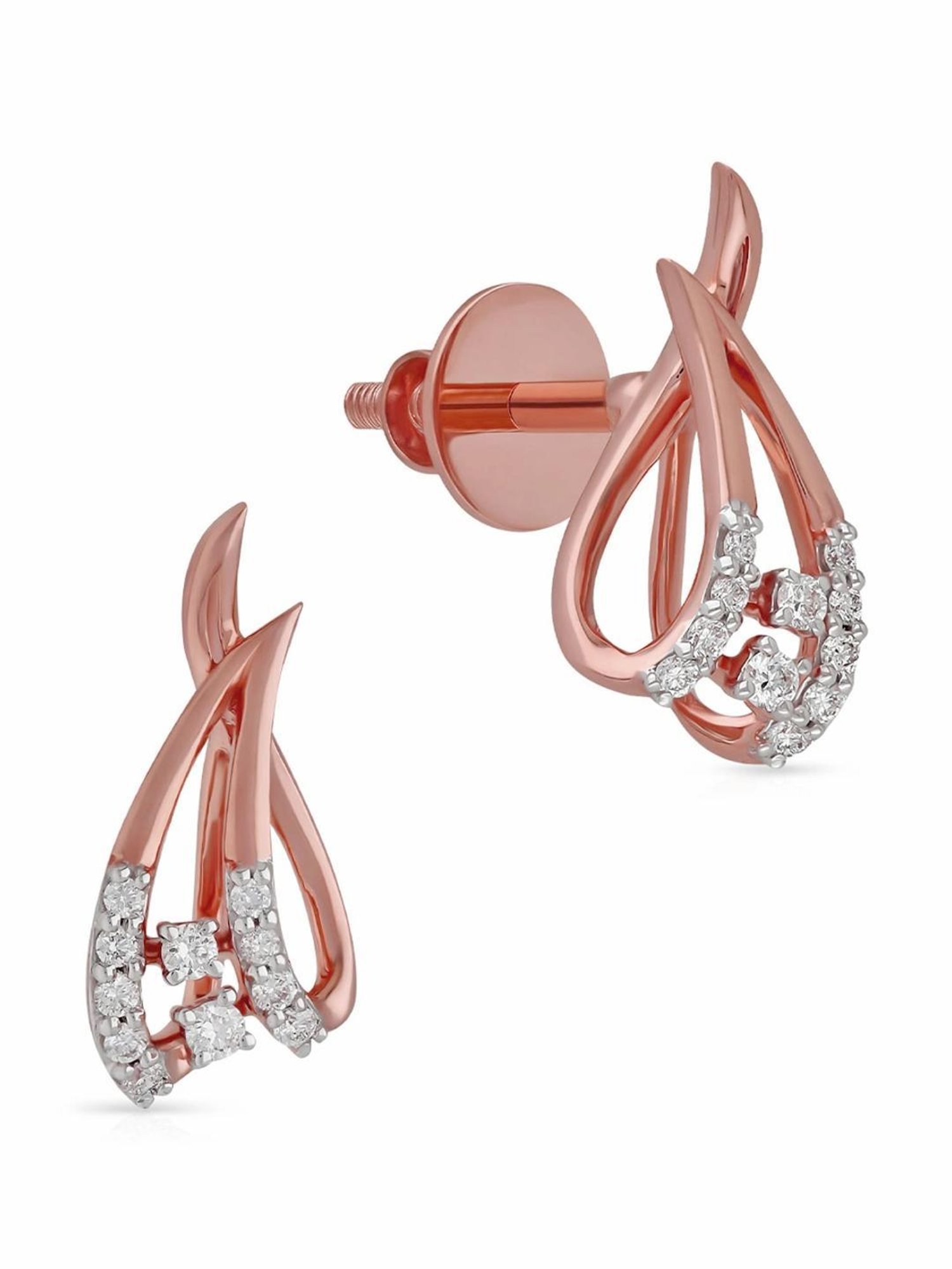 Malabar Gold and Diamonds 18k IGI Certified Diamond Rose Gold Stud Earrings for Women