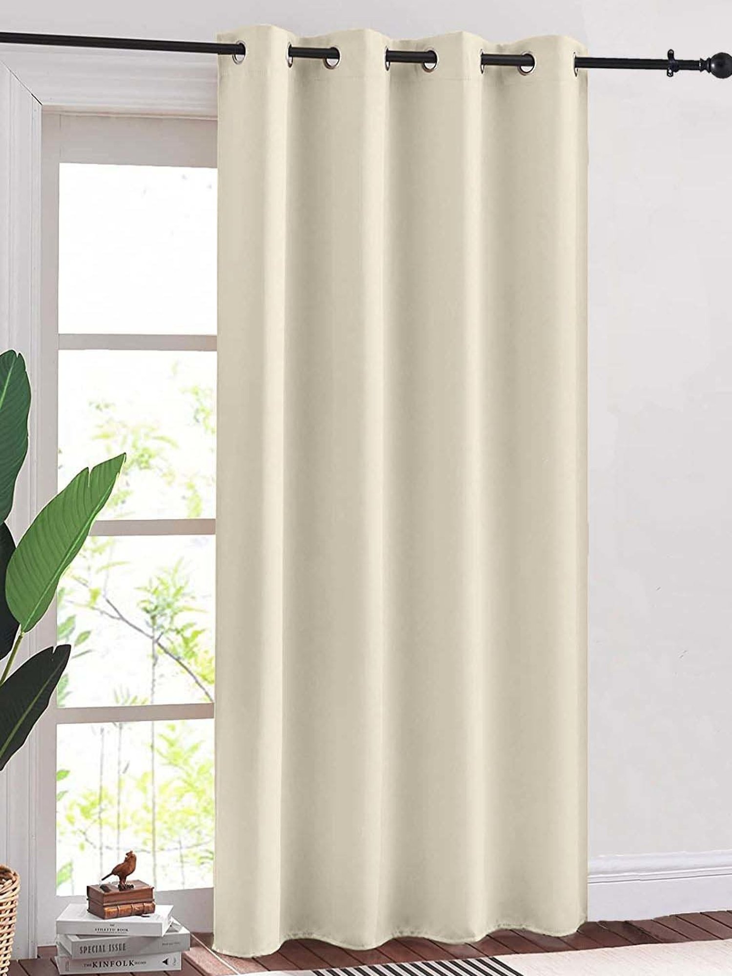 Urban Space Beige Cotton Black Out Window Curtain - Set of 2