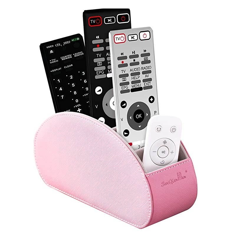 Control Holders Organizer Box, Makeup Brush Holder with Pink PU, Office Organization and Storage Caddy Store Tv Holders,Brush,Pencil,Glasses and Media Player (Pink)