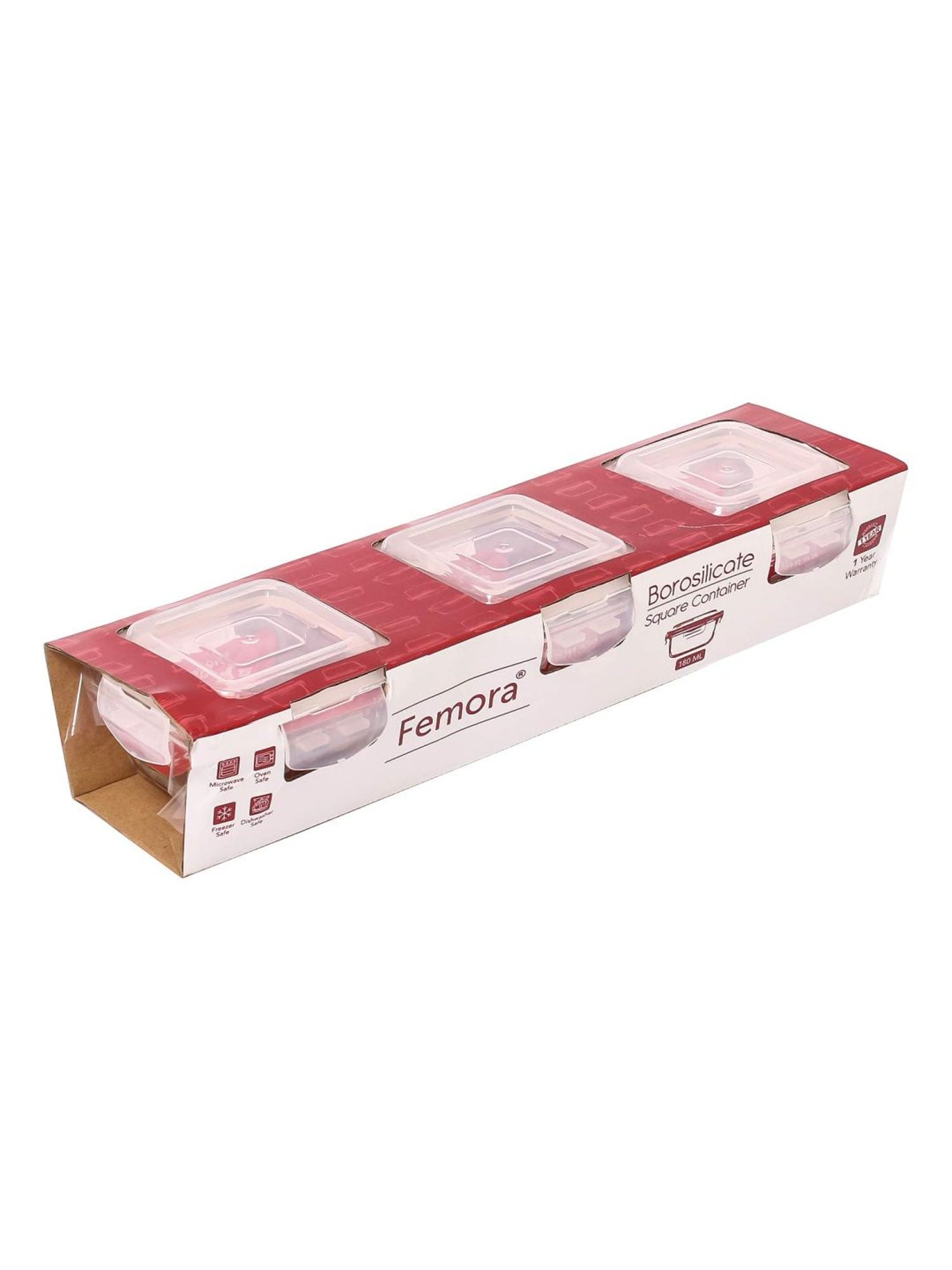 Femora Borosilicate Glass Microwave Safe Square Mini Container with Air Vent Lid (180 ml) - Set of 3