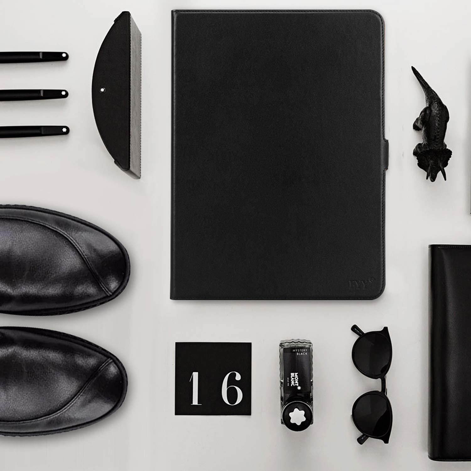 FYY New Apple iPad Pro 12.9 inch 3rd Generation Case 2018 [Support Apple Pencil Charging] Luxury Cowhide Genuine Leather Handcrafted Case Cover with [Auto Sleep-Wake Function] Black