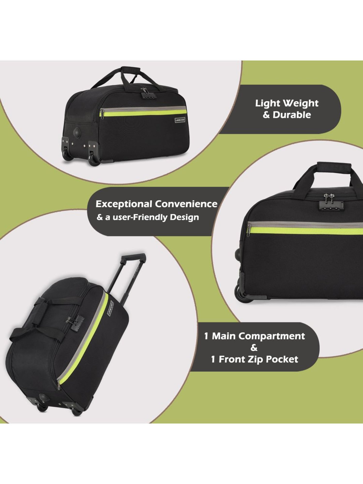 Lavie Sport Large Size 63 cms Victor Combi Anti-theft Wheel Duffle Bag (Black)