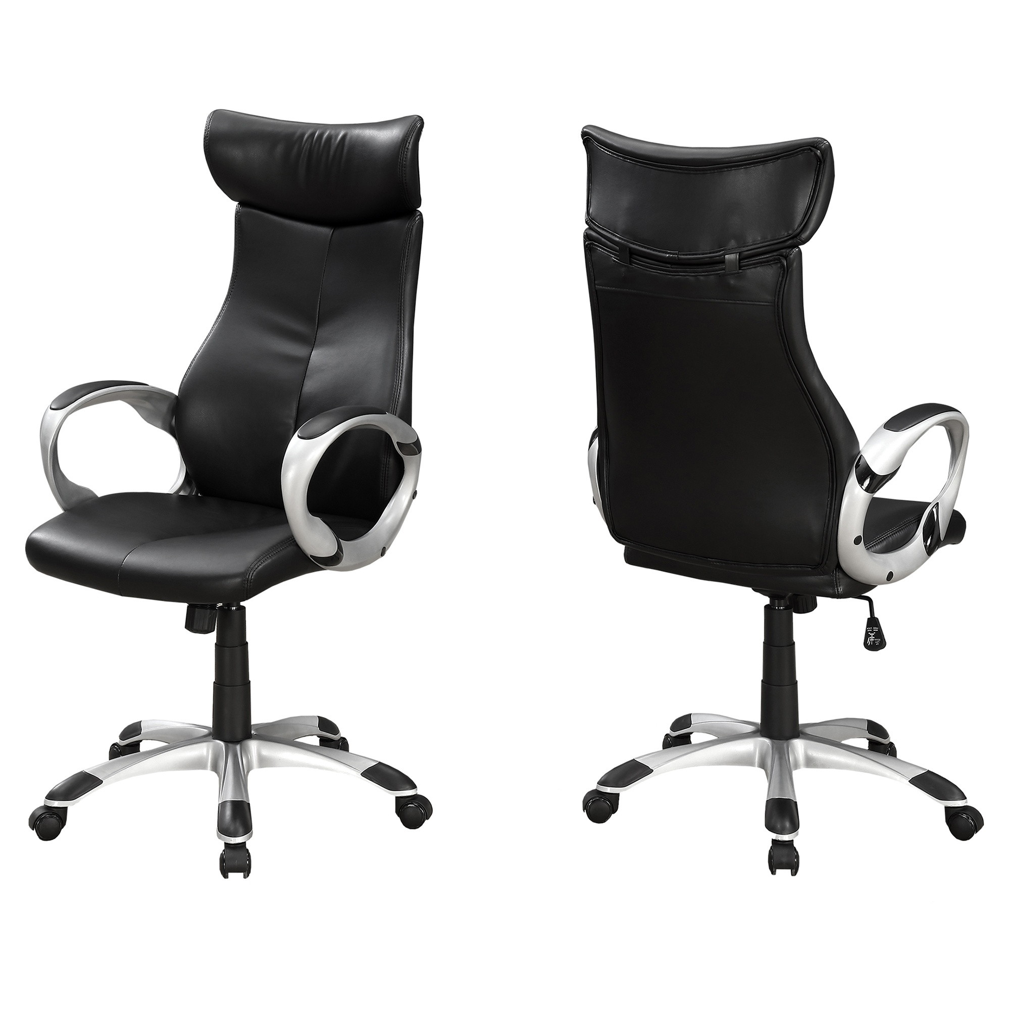 Monarch Specialties 25.5"L Modern High Back Leather-Look Executive Office Chair - Black,Silver