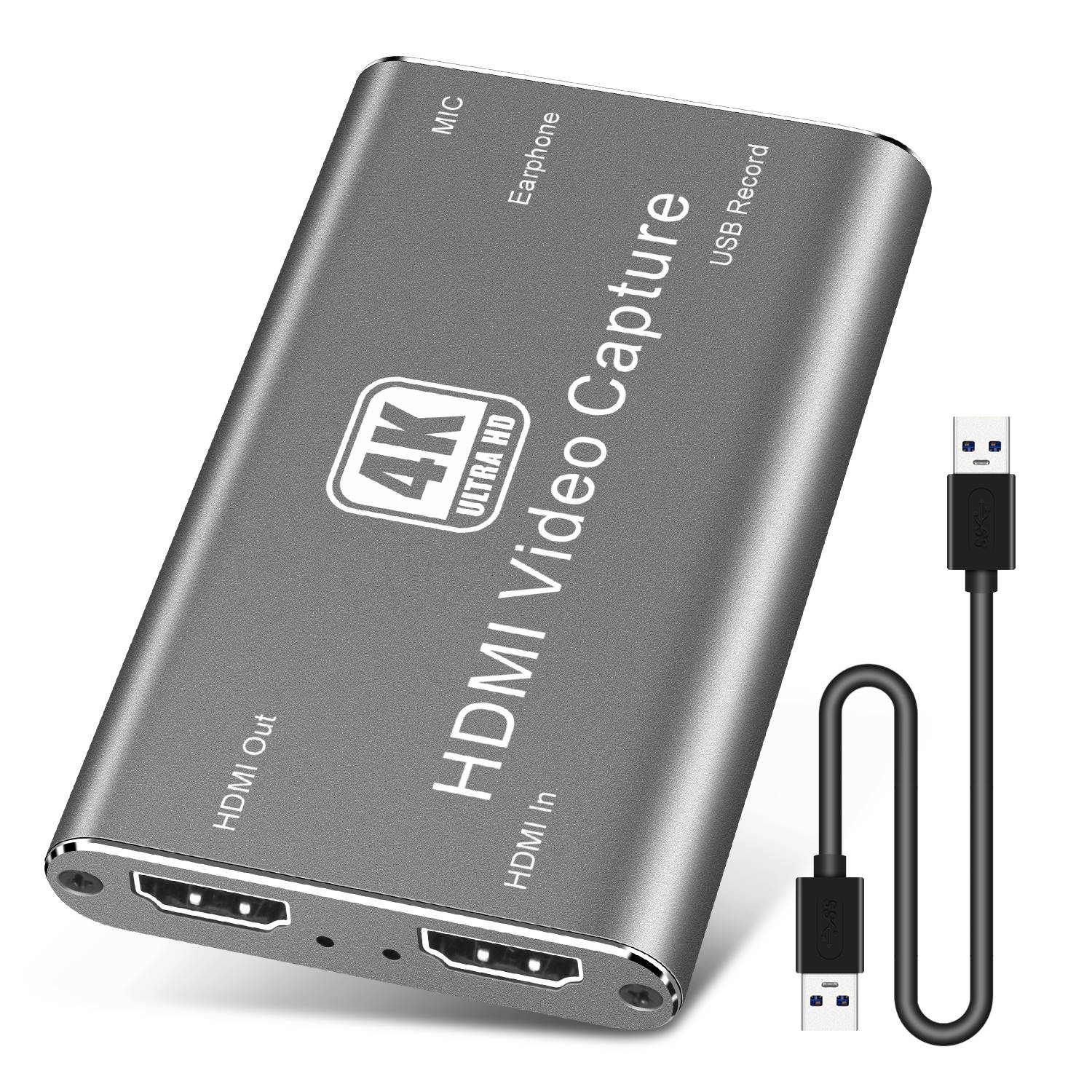 PTN HDMI Video Capture Card 4K 60FPS HDMI ,USB3.0, HD Game Capture Card Device, Reliable Portable Audio Video Converter for Game Audio Video Streaming Live Broadcasts Video Recording