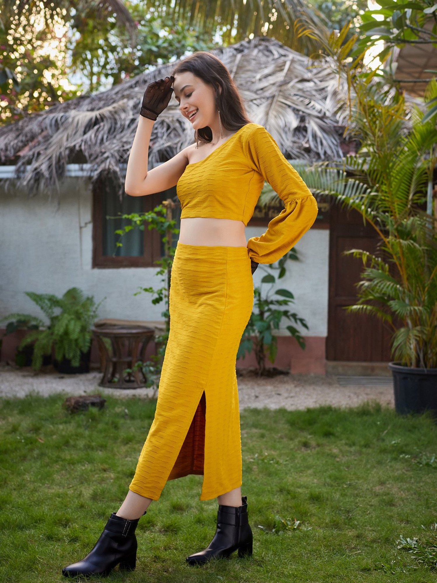 PURVAJA Yellow Midi Co-Ord Set