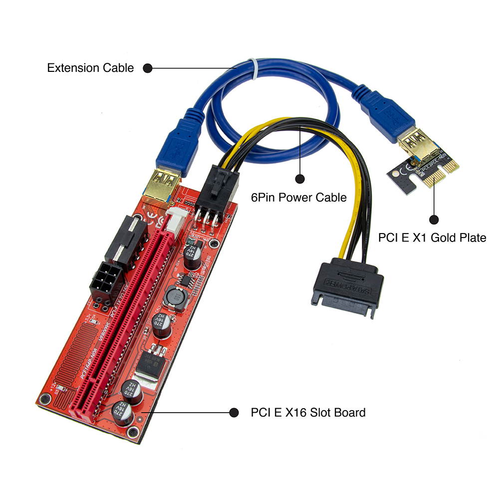 AAAwave PCIE Riser VER 009S 1x to 16x Graphic Extension for GPU Mining USB Riser Powered Adapter Card, 60cm USB 3.0 Cable, 4 Solid Capacitors, 2x 6PIN and Molex 3 Power Options (Orange) Pack of 1