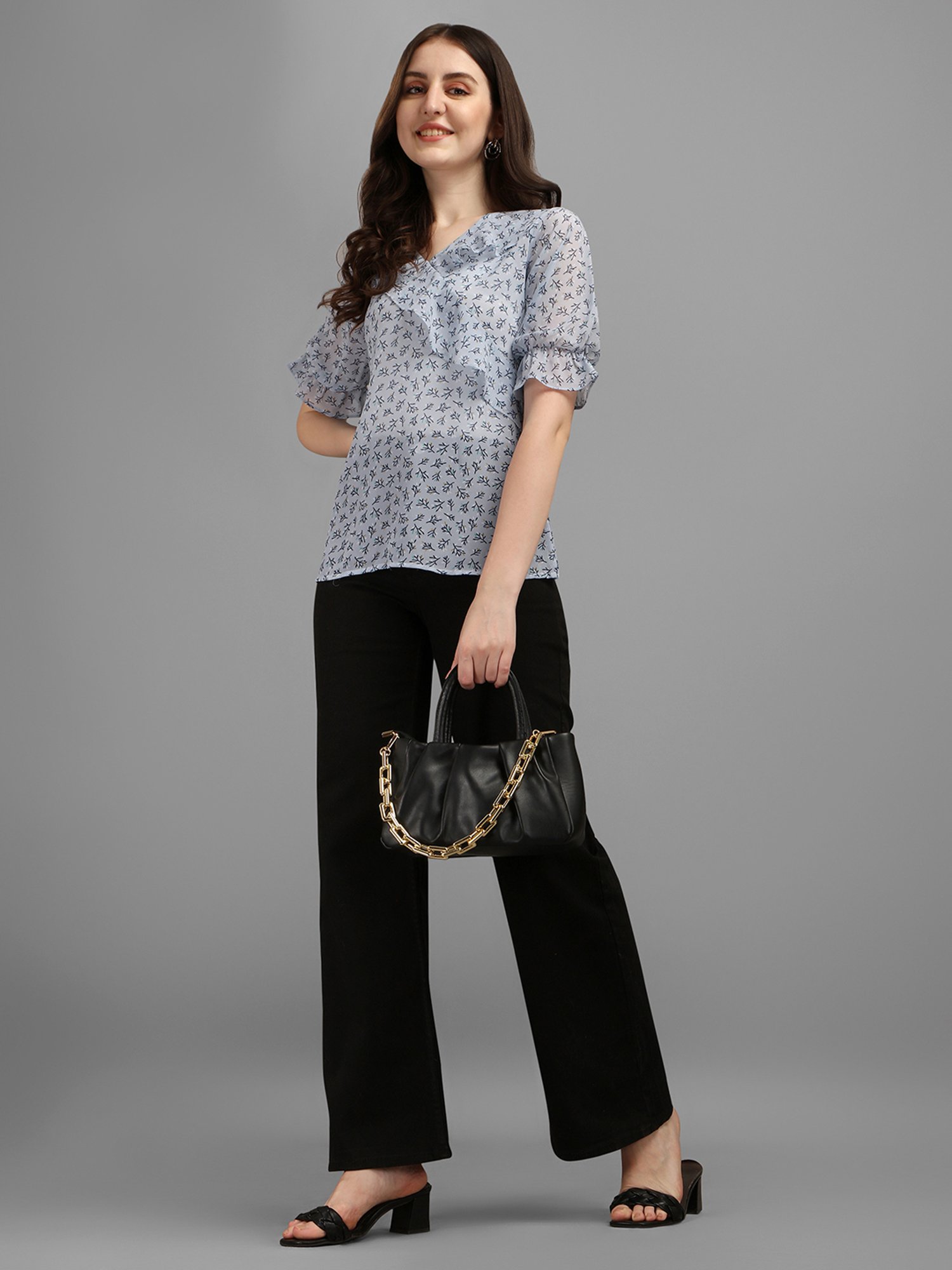 MASAKALI.CO Grey Floral Print Top