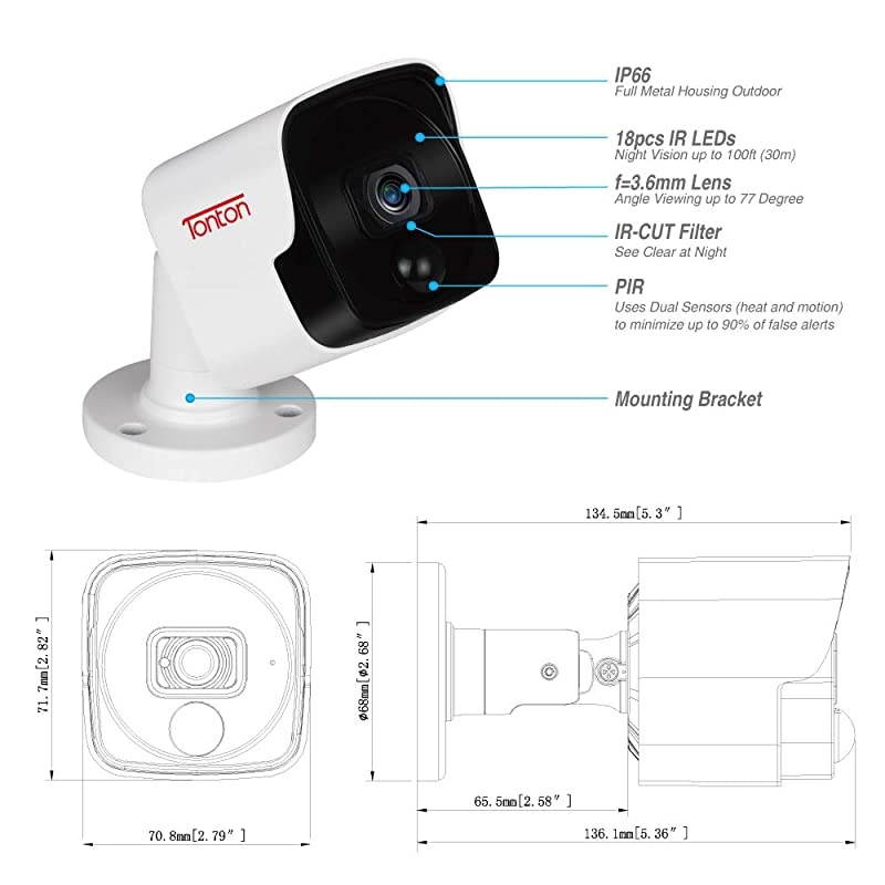 8CH 4K 8MP POE Security Camera System, 4K/8MP 8-Channel NVR with 2TB HDD for 24/7 Recording, 4pcs Wired 5MP Outdoor PoE IP Cameras, Supports Audio Recording, PIR Heat&Motion Sensing