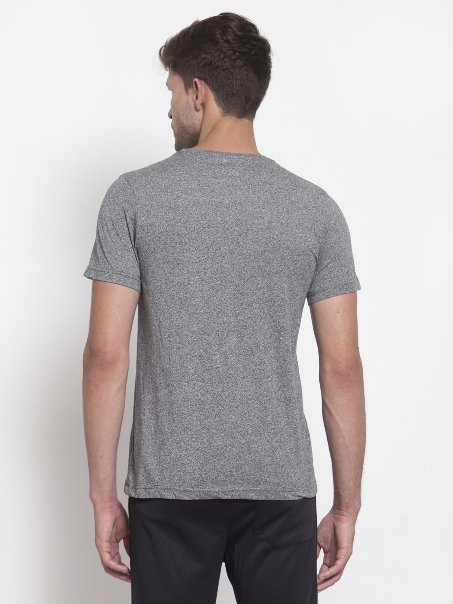 Sporto Cool Grey Regular Fit Printed Sports T-Shirt