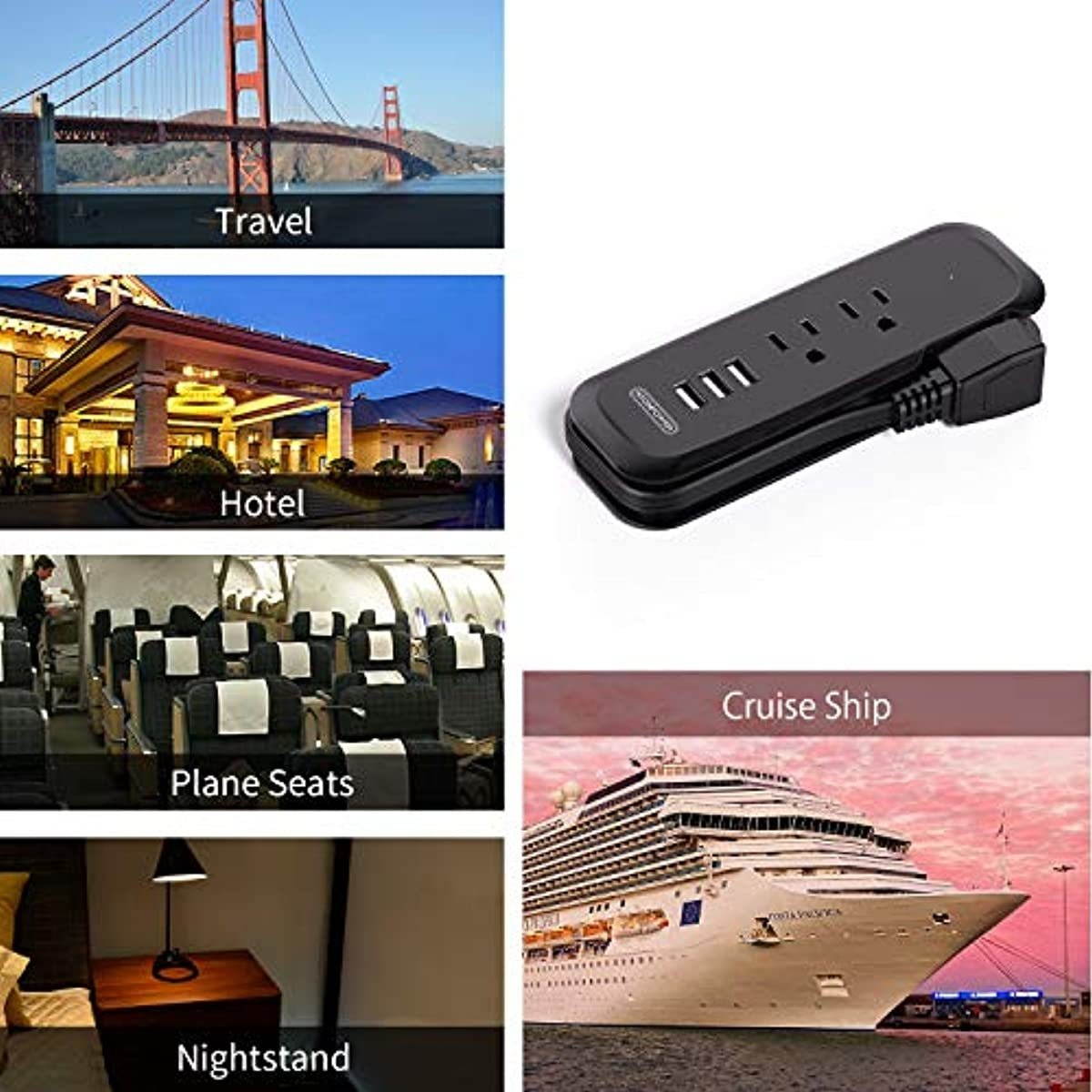 Power Strip with USB 2 Pack - NTONPOWER Travel Power Strip, 2 Outlets and 3 USB Portable Desktop Charging Station, 15 inches Wrapped Short Extension Cord, Compact for Cruise Ship, Nightstand and Hotel