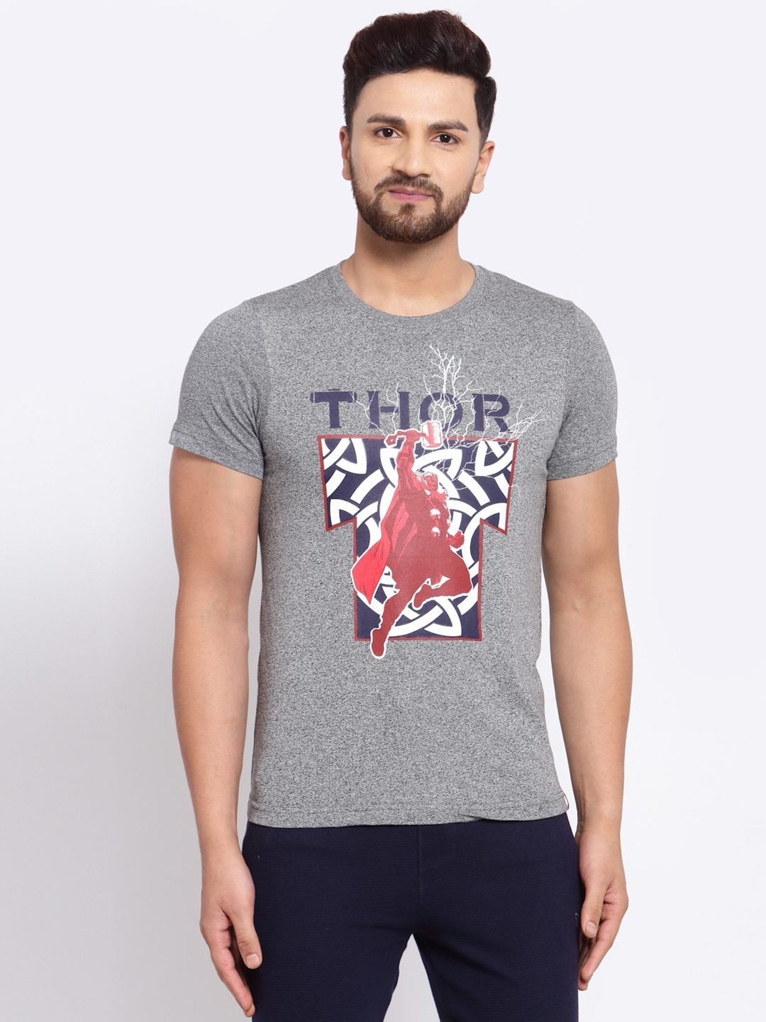 Sporto Light Grey Regular Fit Printed Sports T-Shirt